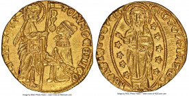 Venice. Tomaso Mocenigo gold Ducat ND (1414-1423) MS65 NGC, Fr-1231. 3.16gm. TOM • MOCЄNIGO | • S | • M | • V | Є | N | Є | T | I St. Mark standing on...