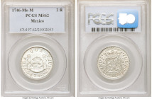 Philip V 2 Reales 1746 Mo-M MS62 PCGS, Mexico City mint, KM85. A charming, near-choice representative displaying subdued luster to the recesses of the...