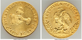 Republic gold Escudo 1859/7 Ga-JG UNC (Cleaned), Guadalajara mint, KM379.2. 18mm. 3.37gm. A collectible overdated example limited by ample wisps.

H...