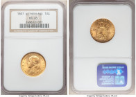 Wilhemina gold 10 Gulden 1897 MS65 NGC, Utrecht mint, KM118. Fully aurous appearances abound this Gem Mint State survivor. AGW 0.1947 oz.

HID098012...