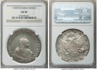 Elizabeth Rouble 1748-CПБ AU58 NGC, St. Petersburg mint, KM-C19B.4. Bordering on fully struck, with only gentle high point wear noted against sharp lu...