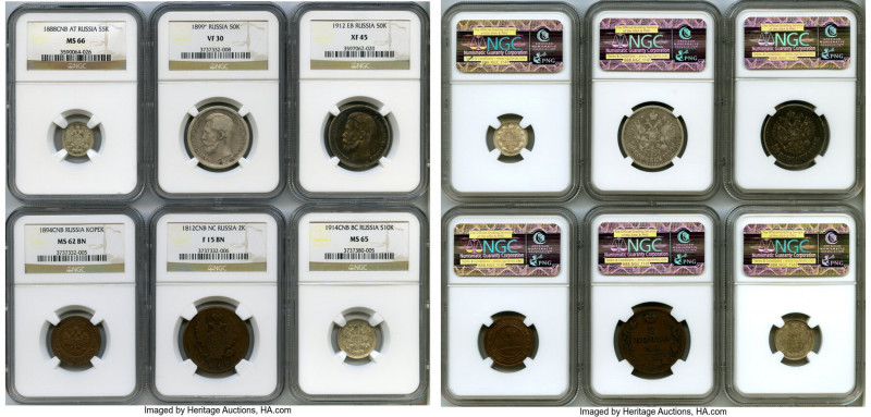 6-Piece Lot of Certified Assorted Issues NGC, 1) Alexander I 2 Kopecks 1812 ИM-П...