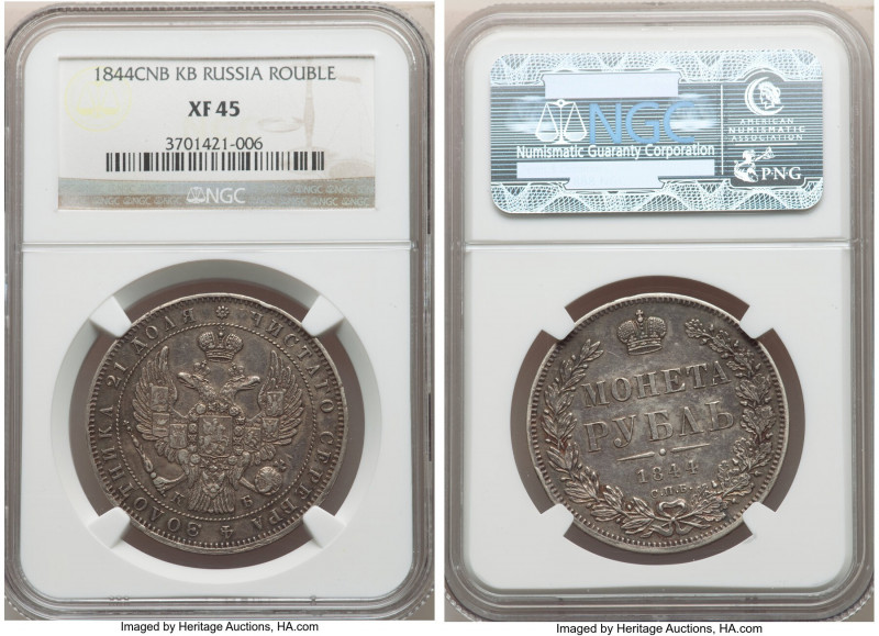 Pair of Certified Assorted Roubles NGC 1) Nicholas I Rouble 1844 CПБ-КБ - XF45, ...