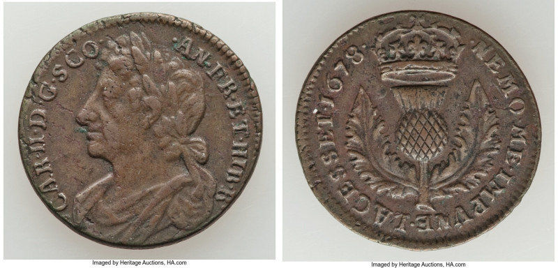 Charles II Bawbee (6 Pence) 1678 AU (PVC), KM115, S-5628. 26mm. 7.89gm. A type u...