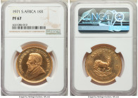 Republic gold Proof Krugerrand 1971 PR67 NGC, KM73. Bathed in watery resplendence and fully Proof appearances despite minor haze noted to the reverse....