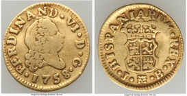 Ferdinand VI gold 1/2 Escudo 1758 M-JB Fine, Madrid mint, KM378, Cal-560. 15mm. 1.70gm.

HID09801242017

© 2022 Heritage Auctions | All Rights Res...