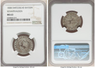 Schaffhausen. Canton Batzen 1808 MS63 NGC, KM67. Lovely gunmetal fields highlight lightly toned devices creating a visually interesting cameo-effect....