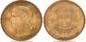 Confederation gold 20 Francs 1896-B MS65 NGC, Bern mint, KM31.3. Semi-Prooflike appearances abound this Gem Mint State representative. AGW 0.1867 oz. ...