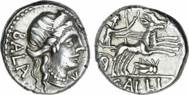 Aelia
Denario. 92 a.C. AELIA. C. Allius Bala. Anv.: Cabeza diademada de Diana a derecha, delante V, detrás BALA. Rev.: Diana con dos antorchas, en bi...
