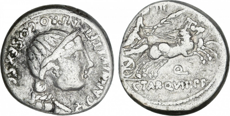 Annia
Denario. 82-81 a.C. ANNIA. C. Annius y C. Tarquitus. HISPANIA. Anv.: C. A...