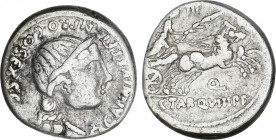 Annia
Denario. 82-81 a.C. ANNIA. C. Annius y C. Tarquitus. HISPANIA. Anv.: C. ANNIVS T. F. T. N. PRO. COS. EX. S. C. Busto diademado de Anna Perenna ...