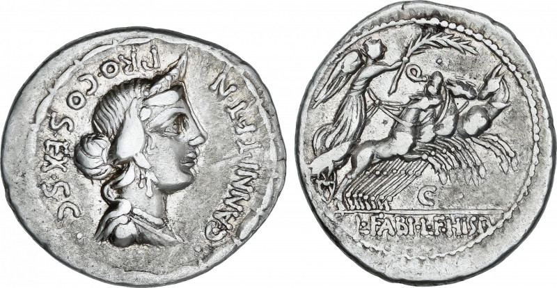 Annia
Denario. 82-81 a.C. ANNIA. C. Annius y Lucius Fabius. HISPANIA. Anv.: C.A...