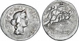 Annia
Denario. 82-81 a.C. ANNIA. C. Annius y Lucius Fabius. HISPANIA. Anv.: C.ANNI T. F. T. N. PRO. COS. EX. S.C. Busto diademado de Anna Perenna a d...
