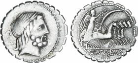 Antonia
Denario. 83-82 a.C. ANTONIA. Q. Antonius Balbus. Anv.: S. C. Cabeza laureada de Júpiter a derecha. Rev.: Victoria en cuadriga a derecha, deba...