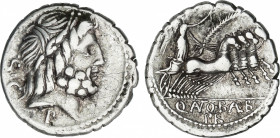 Antonia
Denario. 83-82 a.C. ANTONIA. Q. Antonius Balbus. Anv.: S. C. Cabeza laureada de Júpiter a derecha, debajo del cuello P. Rev.: Victoria en cua...