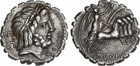 Antonia
Denario. 83-82 a.C. ANTONIA. Q. Antonius Balbus. Anv.: S. C. Cabeza laureada de Júpiter a derecha, debajo del mentón P ¶. Rev.: Victoria en c...