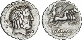 Antonia
Denario. 83-82 a.C. ANTONIA. Q. Antonius Balbus. Anv.: S. C. Cabeza laureada de Júpiter a derecha, debajo del mentón V ¶. Rev.: Victoria en c...