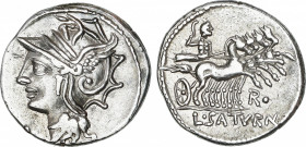 Appuleia
Denario. 104 a.C. APPULEIA. Lucius Appuleius Saturninus. Anv.: Cabeza de Roma a izquierda. Rev.: Saturno en cuadriga a derecha, debajo R ¶. ...