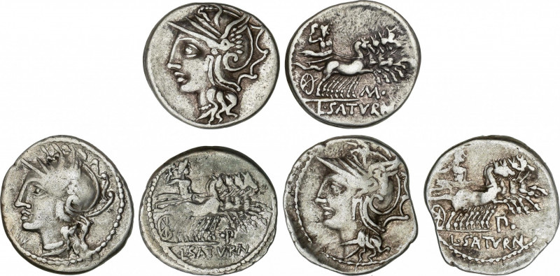 Appuleia
Lote 3 monedas Denario. 104 a.C. APPULEIA. Lucius Appuleius Saturninus...