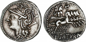 Appuleia
Denario. 104 a.C. APPULEIA. Lucius Appuleius Saturninus. Anv.: Cabeza de Roma a izquierda. Rev.: Saturno en cuadriga a derecha, encima D tum...