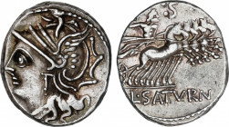 Appuleia
Denario. 104 a.C. APPULEIA. Lucius Appuleius Saturninus. Anv.: Cabeza de Roma a izquierda. Rev.: Saturno en cuadriga a derecha, encima : S. ...