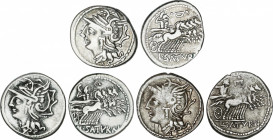 Appuleia
Lote 3 monedas Denario. 104 a.C. APPULEIA. Lucius Appuleius Saturninus. AR. Todas tipo Saturno en cuadriga a derecha y con leyenda en revers...