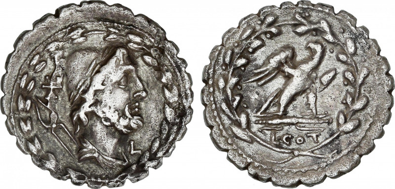 Aurelia
Denario. 105 a.C. AURELIA. Lucius Aurelius Cotta. Anv.: Busto de Vulcan...