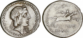 Calpurnia
Denario. 90-89 a.C. CALPURNIA. L. Calpurnius Piso Frugi. Anv.: debajo del mentón E. Rev.: Flecha - L. PISO FRVGI / ROMA. AR. 3,92 grs. Cal-...