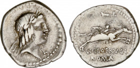 Calpurnia
Denario. 90-89 a.C. CALPURNIA. L. Calpurnius Piso Frugi. Anv.: debajo del mentón L. Rev.: Timón - L. PISO. FRVGI / ROMA. 3,84 grs. AR. Cal-...