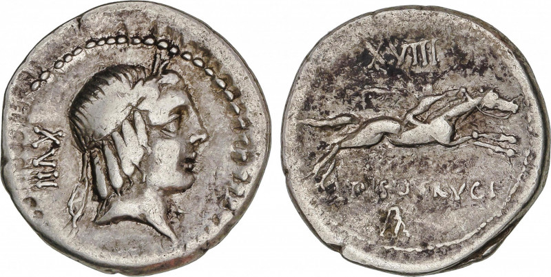Calpurnia
Denario. 90-89 a.C. CALPURNIA. L. Calpurnius Piso Frugi. Anv.: XVII. ...