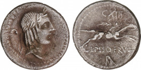 Calpurnia
Denario. 90-89 a.C. CALPURNIA. L. Calpurnius Piso Frugi. Anv.: C. Rev.: CXIII - L. PISO. FRVG / ROMA en monograma. 3,73 grs. AR. (Oxidacion...