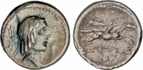 Calpurnia
Denario. 90-89 a.C. CALPURNIA. L. Calpurnius Piso Frugi. Anv.: Haz de flechas. Rev.: L. PISO FRVG / ¶VT (nexadas). 3,80 grs. AR. Pátina iri...