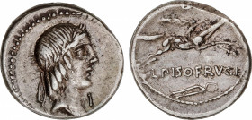 Calpurnia
Denario. 90-89 a.C. CALPURNIA. L. Calpurnius Piso Frugi. Anv.: Cabeza de Apolo a derecha, delante letra o número I. Rev.: Jinete galopando ...