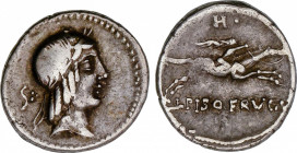 Calpurnia
Denario. 90-89 a.C. CALPURNIA. L. Calpurnius Piso Frugi. Anv.: Cabeza de Apolo a derecha, detrás S: Rev.: L. PISO FRVGI. Encima del jinete ...