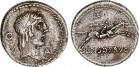 Calpurnia
Denario. 90-89 a.C. CALPURNIA. L. Calpurnius Piso Frugi. Anv.: Cabeza de Apolo a derecha entre O y A. Rev.: Jinete galopando a derecha entr...