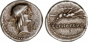 Calpurnia
Denario. 90-89 a.C. CALPURNIA. L. Calpurnius Piso Frugi. RARA. Anv.: Cabeza de Apolo a derecha entre ¶y letra H. Rev.: L. PISO FRVGI. 4,04 ...