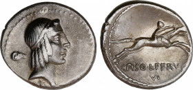Calpurnia
Denario. 64 a.C. CALPURNIA. C. Calpurnius Piso Frugi. ESCASA. Anv.: Cabeza de Apolo a derecha, detrás cabeza de águila. Rev.: Jinete galopa...