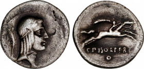 Calpurnia
Denario. 64 a.C. CALPURNIA. C. Calpurnius Piso Frugi. Anv.: Cabeza de Apolo a derecha, detrás palma. Rev.: C. PISO. FRV(G) / O. 3,66 grs. A...