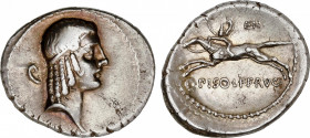 Calpurnia
Denario. 64 a.C. CALPURNIA. C. Calpurnius Piso Frugi. RARA. Anv.: Cabeza de Apolo a derecha, detrás oreja. Rev.: Jinete galopando a izquier...