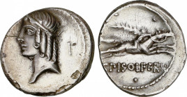Calpurnia
Denario. 64 a.C. CALPURNIA. C. Calpurnius Piso Frugi. Anv.: Cabeza de Apolo a izquierda, detrás número I. Rev.: Jinete galopando a derecha ...