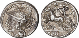 Coelia o Coilia
Denario. 104 a.C. COELIA o COILIA. C. Coelius Caldus. Anv.: Cabeza de Roma a izquierda. Rev.: Victoria en biga a izquierda, encima N ...