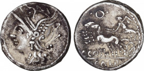 Coelia o Coilia
Denario. 104 a.C. COELIA o COILIA. C. Coelius Caldus. Anv.: Cabeza de Roma a izquierda. Rev.: Victoria en biga a izquierda, encima O ...