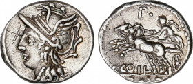 Coelia o Coilia
Denario. 104 a.C. COELIA o COILIA. C. Coelius Caldus. Anv.: Cabeza de Roma a izquierda. Rev.: Victoria en biga a izquierda, encima P ...
