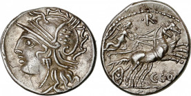 Coelia o Coilia
Denario. 104 a.C. COELIA o COILIA. C. Coelius Caldus. MUY RARA. Anv.: Cabeza de Roma a izquierda. Rev.: Victoria en biga a derecha, e...