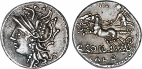 Coelia o Coilia
Denario. 104 a.C. COELIA o COILIA. C. Coelius Caldus. Anv.: Cabeza de Roma a izquierda. Rev.: Victoria en biga a izquierda, encima T,...