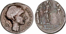 Cornelia
Denario. 112-111 a.C. CORNELIA. Cnaesus Cornelius Blasio. Anv.: Cabeza de Escipìón El Africano a derecha, encima (estrella), detrás ¿corona ...