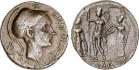 Cornelia
Denario. 112-111 a.C. CORNELIA. Cnaeus Cornelius Blasio. Anv.: Cabeza de Escipìón El Africano a derecha, encima estrella, detrás caduceo. CN...