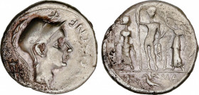 Cornelia
Denario. 112-111 a.C. CORNELIA. Cnaeus Cornelius Blasio. Anv.: Cabeza de Escipìón El Africano a derecha, encima estrella, detrás símbolo. CN...