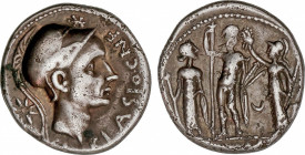Cornelia
Denario. 112-111 a.C. CORNELIA. Cnaeus Cornelius Blasio. Anv.: Cabeza de Escipión El Africano a derecha, encima estrella, detrás sol radiado...