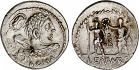 Cornelia
Denario. 100 a.C. CORNELIA. Pub Cornelius Lentulus Marcellinus. Anv.: Busto de Hércules con maza a derecha, detrás escudo oval, detrás letra...